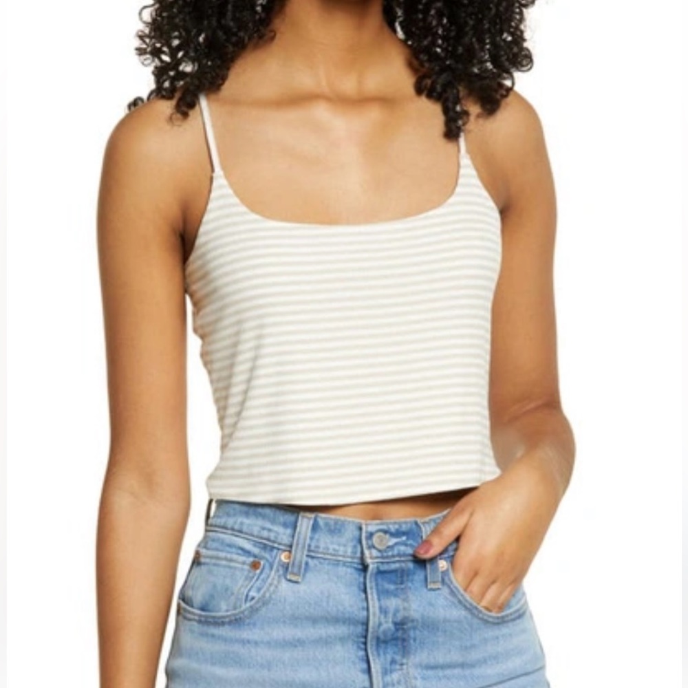 STRIPE RIB CROP CAMISOLE IN BEIGE OATMEAL JAMIE STRIPE